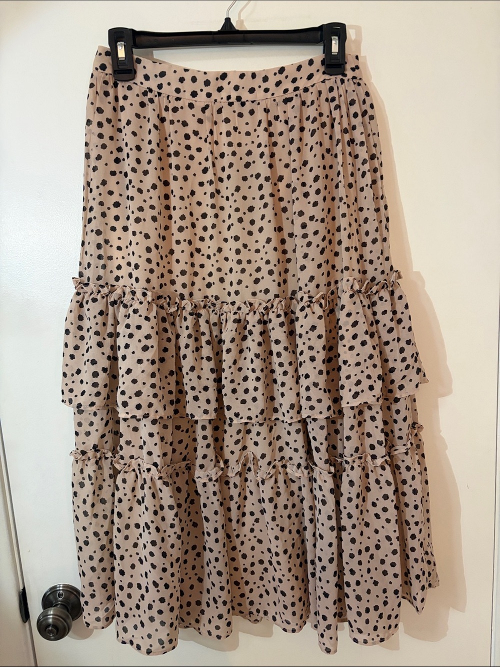 Lulu's Beige Midi Skirt with Black Polka Dots